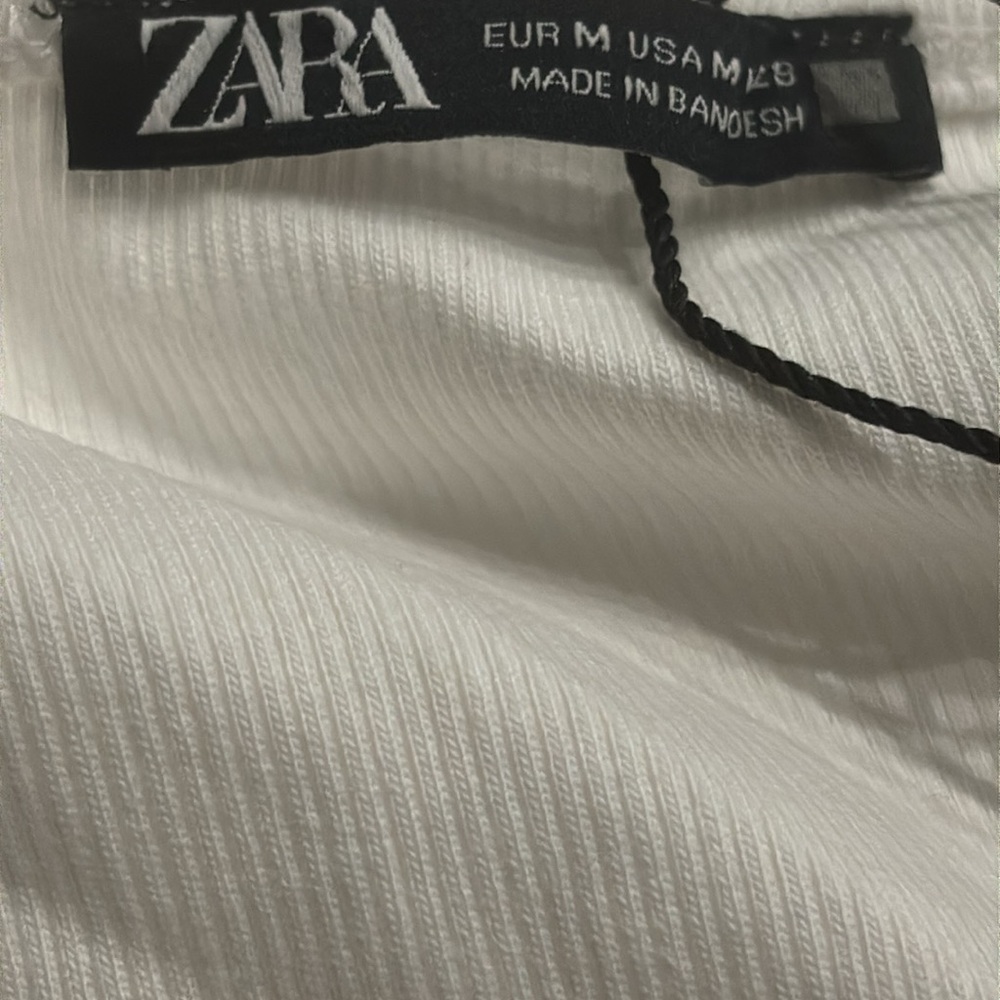 NWOT ZARA Ribbed Dramatic Layered Ruffle Sleeve Bodysuit - White - Sz M - Picture 8 of 8